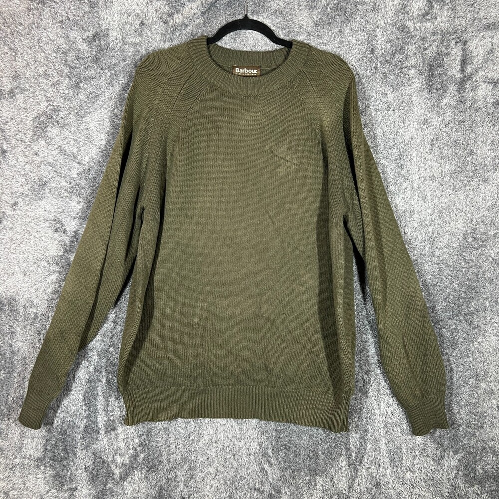 Barbour Sweater Mens XL Green Faded Stained Wool with Cashmere Crewneck Scotland